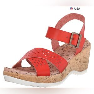 Skechers Cali Women's Bohemias Urban Pixie Wedge Sandals shoes red memory foam 6